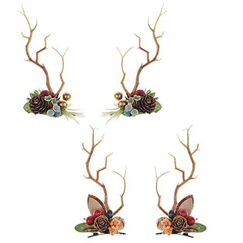 TOECWEGR Deer Antler Headbands Christmas Flower Branches Hair Clips Hoop Reindeer Antlers Headband Photo Shoot Forest Holiday Beauty Headdress