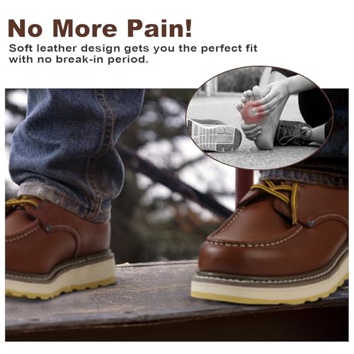 Men's Slip Resistant Work Shoes - 4" Brown Durable Oxford Style, Breathable & Soft Toe H829944