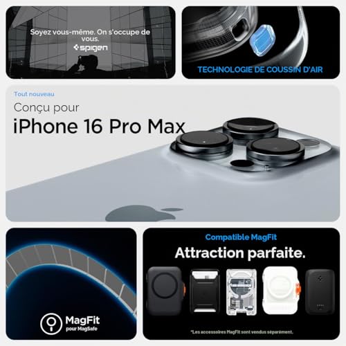 Protection iPhone 16 Pro Max design schématique Spigen MagFit Blanc