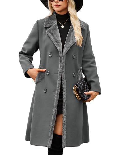 Yuson Girl Wintermantel Damen Lang Klassische Zweireihiger Mantel Revers Damen-mäntel Herbst Winter Übergangsmantel Warmer Winter Coat Elegant Trenchcoat mit...