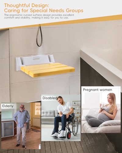 FreeTec Duschklappsitz Duschsitz Klappbar Wandmontage Belastbar bis 130kg Tragkraft Zusammenklappbar Duschhocker Dusche Sitzgelegenheit Stuhl Gelb