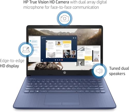 Image of HP 14 inch Laptop Stream Ultral Light for Students and Business, Intel Celeron N4120, 8GB RAM, 192GB Storage (64GB eMMC+128GB Ghost Manta SD Card), 1 Year Office 365, HDMI, WiFi, USB-A&C, Win 11