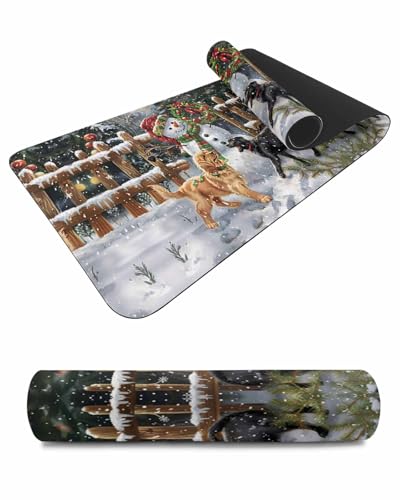 Debedcor Heat Proof Table Pads Waterproof Decorative, Christmas Snowman Non-Slip Table Countertop Protector, Winter Xmas Trees Dogs Snow Insulation Mat for Dining Room, 48 x 12 Inches