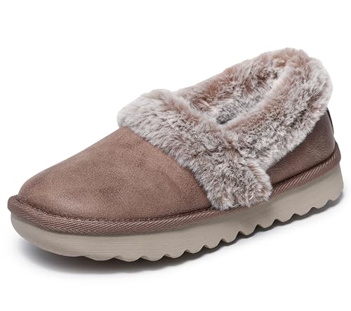 Skechers Damen Cozy Up Hausschuh, Taupe Microleather/Faux Fur, 39 EU
