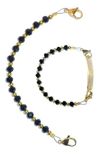 Hidden Hollow Beads 6.5 or 5.5 inch Gold & Black Women\'s Medical Alert ID Interchangeable Replacement Bracelet, Identification vital info tag (6.5 Inches)