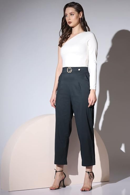 Image of DHRUVI TRENDZ Trousers for Women | Women Relaxed Fit Trousers | Women's High-Waisted Pant | Women Trousers Pants | Korean Trousers for Women