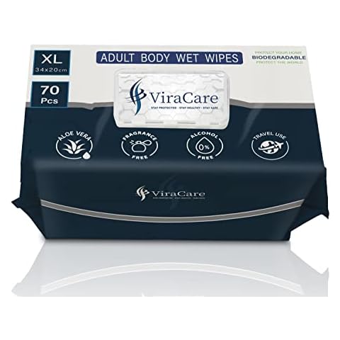 70 x Wet Wipes for Adults | Intimate Wipes With Aloe Vera | Biodegradable | Incontinence Wipes | Body Wipes for Adults No Shower | Shower Wipes | Extra Large | Size 34 x 20 cm | (1 Pack of 70) Cover