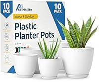 Lifemaster Eco Friendly Plant Pot Set - 10-Pack Home Decor Flower Indoor and Outdoor Plastic Pots with Drainage Holes, Assorted Sizes (7", 6.6", 6", 5.3", 4.8") - Stackable Garden Versatile Planters