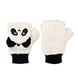 [GlovesDEPO] レディース手袋 モコモコアニマルミトン 4本指が出せる 2way 全3色 オフホワイト（パンダ）