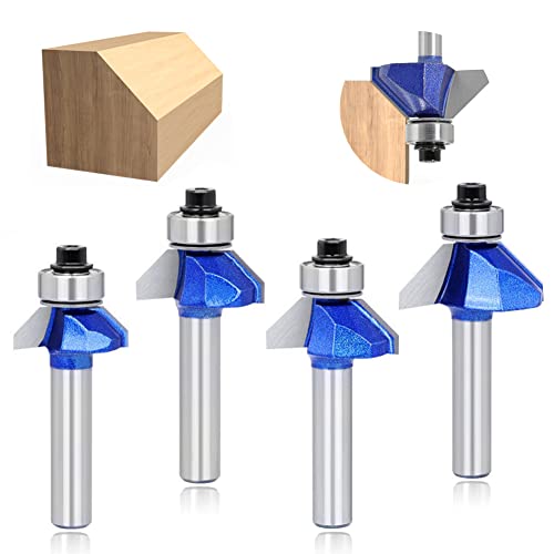 ASNOMY 4 fresas de 8 mm, ángulo de 45°, estándar para madera, metal duro, bordes de forma para carpintería, biselado, trabajos de madera, recortar, fresa para fresadora…