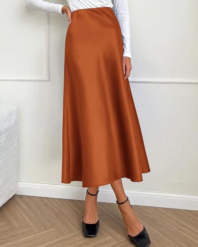 Image of BTFBM 2026 Summer Womens Skirts Silk Elegant High Waist Flowy Long Satin A-Line Midi Skirt Cocktail Wedding Party