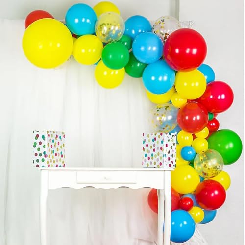 Image of Biapian Red Yellow Blue Balloons, 60PCS Balloon Red and Blue Green, 12 Inch Matte Latex Balloons Colourful Confetti Balloon for Birthday Baby Shower Carnival Circus Party Decoration