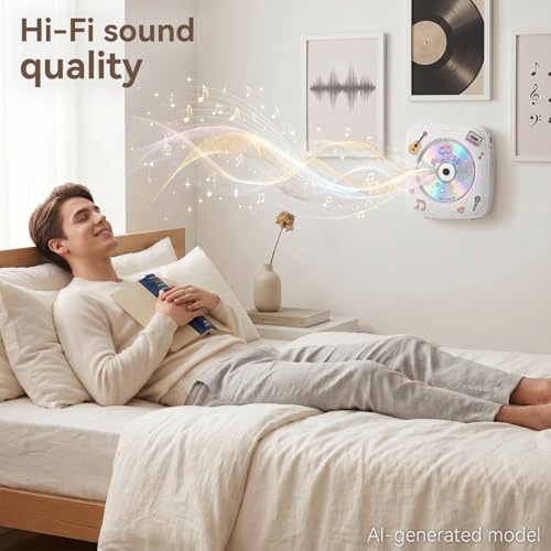 Image of CD Player Portable Bluetooth Rechargeable: CD Players for Home with 1800mAh Kegaudio Desktop Wall CD Player with Speakers Music Player CD Boombox FM Radio USB Remote Control