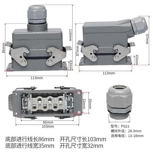 Conector de alta resistencia H16B-HSB-006-1-2 con toma rectangular de 6 núcleos y 35A 2