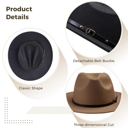 Belt Buckle With Flat Brim Hats, Weddings Adjustable Woolen Fedora Hats, Four Colors, Parties, Camping, Clubs, Woolen Dress Hats, 4-Pack Vintage Woolen Fedora Hats2