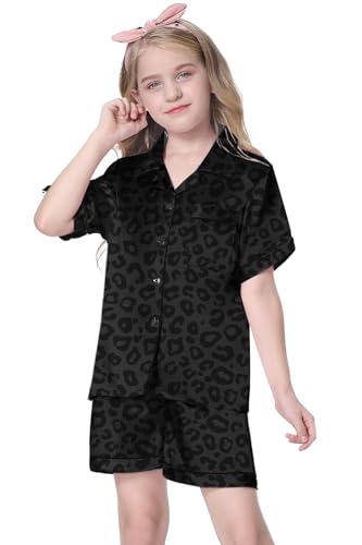 Image of Schbbbta Girls Womens Pajamas, Satin Silky Pjs Set Kids 2Pcs Button-Down Nightwear Sleepwear Gift for Mommy and me