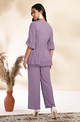 Image of Janasya Women's Dobby Chiffon Woven Design Co-Ord Set