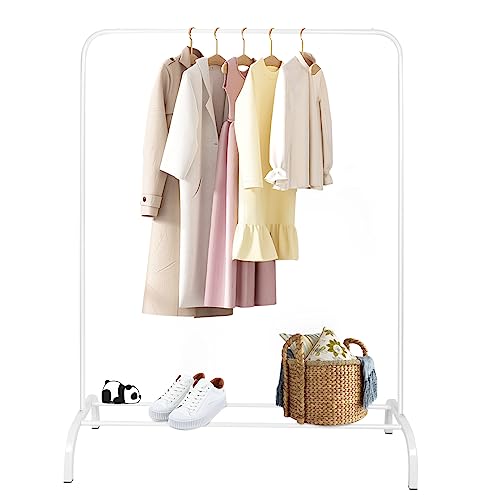 MINGYI Portant à Vêtements pour Chambre, Porte-vêtements Métallique, Penderie à Vêtement avec Étagères à Chaussures, Porte-Manteaux sur Pied (Blanc...