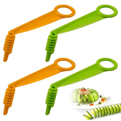 KEWUF 4 Piezas Cortador de Verduras en Espiral, Cortador de Verduras de Rizo, Cortador de Patatas en Espiral, Espirilizador, para Zanahoria, Calabacín, Pepino, Manzana, Patata (Verde, Naranja)