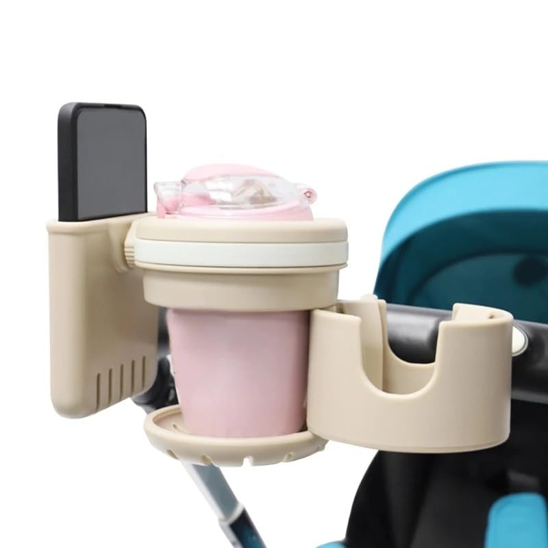 Convenient Drink Coffee Cup Holder with Phone Storage Phone Stand Compatible with Stroller(Black)
