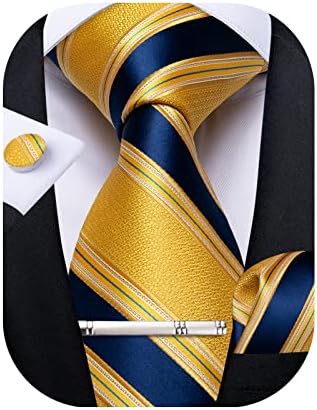 DiBanGu Men's Necktie Plain Silk Woven Striped Plaids Tie Handkerchief Cufflink Tie Clip Set Formal Business Wedding