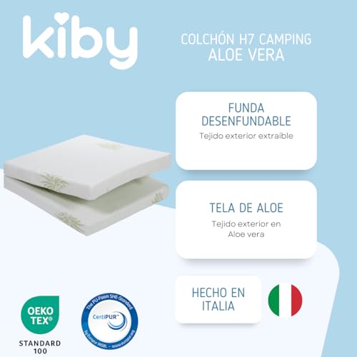 Kiby® Colchón Cuna de Viaje 120 x 60 cm Altura 7 cm (Certificado Oeko-Tex® & CERTIPUR™) con Aloe Vera, Plegable - imagen 5