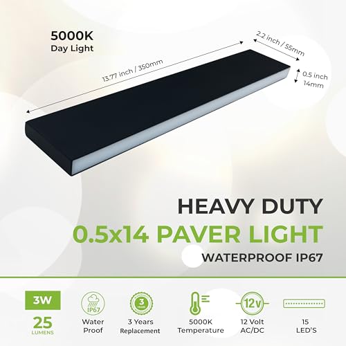 Image of LUMENGY Paver Light Slim 0.5x14 Inch(0.55x13.77) 5000K Daylight, Glare-Free Linear Lighting for Driveways, Walkways and Paver Borders, 12V Hardwired, IP67 Waterproof, Drive-Over Rated