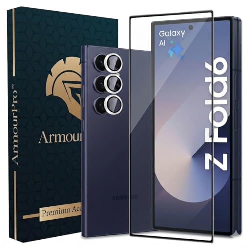 Image of ArmourPro Edge to Edge Tempered Glass for Samsung Galaxy Z Fold 6 with Silver Camera Ring Guard, 9H Screen Protector, Anti-Scratch, Anti-Fingerprint, Bubble-Free Installation Kit