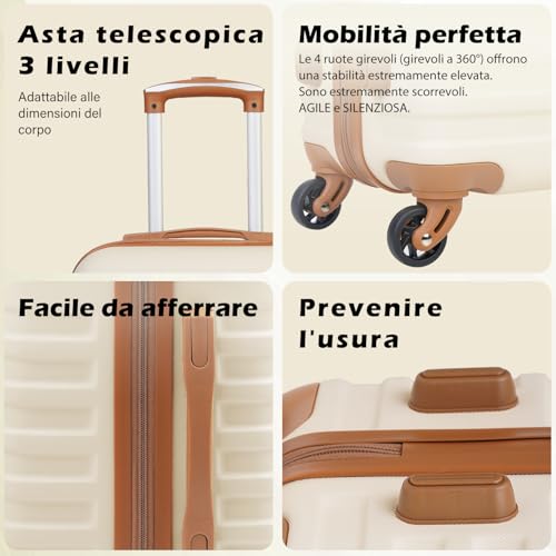 COOLIFE Set Valigie,Set di Valigie,Trolley da Viaggio con TSA Serratura di Sicurezza,1 Espandibile Bagaglio a mano e 1 Borsa da toilette Incluso (Albicocca/Bianco, Set di valigie 3pzs (20"))