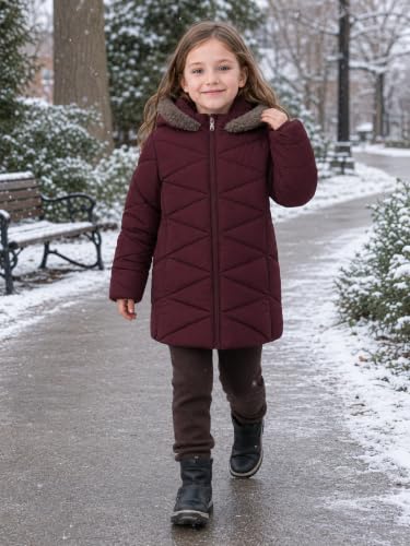 Image of SOLOCOTE Girls' Winter Puffer Coat with Sherpa Lined Faux Fur Hood Jacket