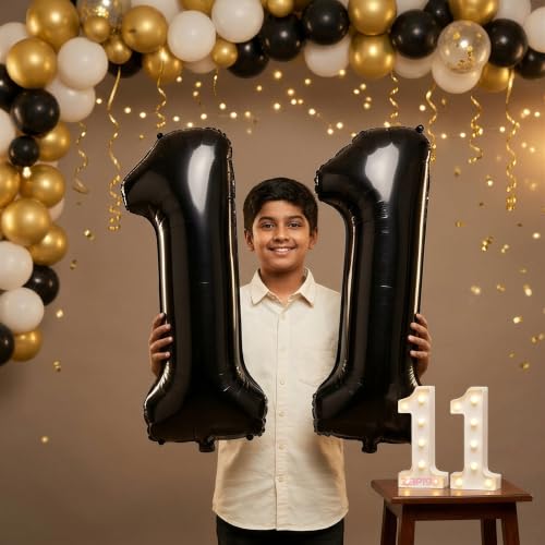 Image of Balloonistics Black 40-Inch Foil Number 11 Balloon with Matching LED Marquee Light - Combo Set for 11th Birthday, Anniversary, Party Decoration, Photo Booth Backdrop