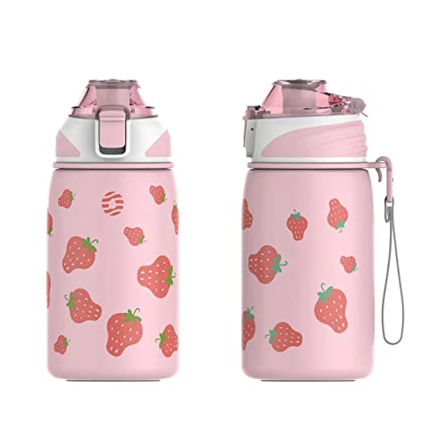 Fjbottle Kinder Trinkflasche Edelstahl 400ML - 1-Klick-Öffnung, BPA-Frei Auslaufsichere Thermo flasche, Kohlensäure geeignet Thermoskanne Jungen/Mädchen 4+ für Schule, Reise