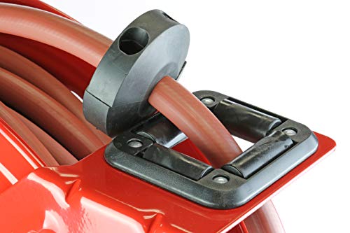 Lincoln 83753 Value Series Air/Water Retractable Hose Reel with 50' x 3/8" Rubber Air Hose, 1/4" NPT, 300 PSI, Slotted Mounting Base, 5-Position Adjustable Outlet Arm, All-Steel Construction, Red