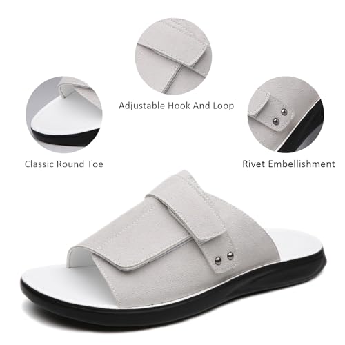 Men's Suede Fashion Slip-On Flat Sandals With Adjustable Hook And Loop Comfortable Arch Support Open Toe Outdoor Non-Slip Slides Sandals Summer Beach Walking Casual Drive Shoes4