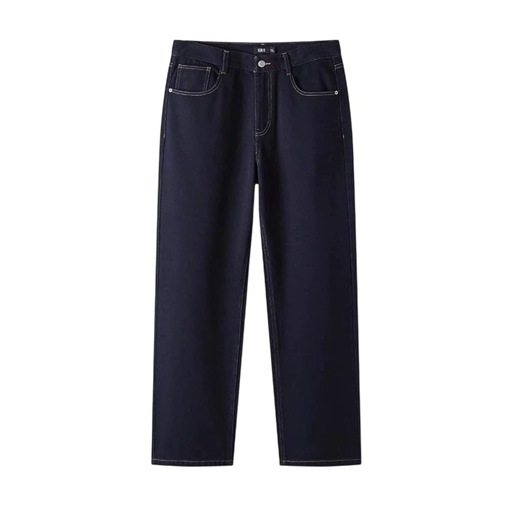 Mens Whiskered Denim Jeans Loose Fit Straight Leg Casual Pants for Fall Winter