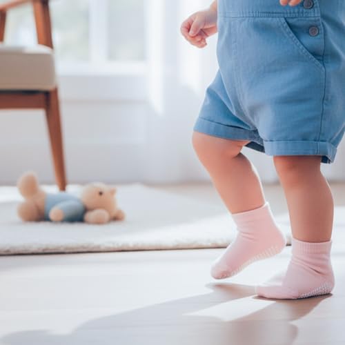 Image of MOMISY Cotton Anti-Skid Baby Girl Boys Toddlers Infant Anti Slip Socks-6 Pairs (DottedFemale, 1 to 3 years)