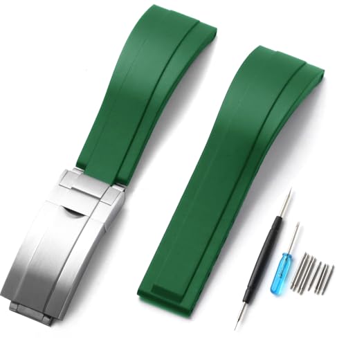 Sight Focus 20mm 21mm 22mm Rubber Watch Band For Rolex Cosmograph Daytona,Submariner,Yacht-Master,GMT-Master,Sea Dweller,Sky Dweller, Air-King,Datejust ,Day-Date,Explorer,DEEPSEA,Oyster Perpetual Watch Strap Omega Breitling Tudor Longines Watchband Seiko CITIZEN Tear Resistant Waterproof Dustproof for Sports, Diving (22mm, Green silver)