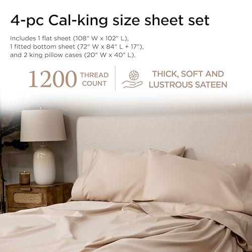 Image of Threadmill 1200TC Supima Cotton Cal King Sheet Set, Sateen, Beige, 4-Piece