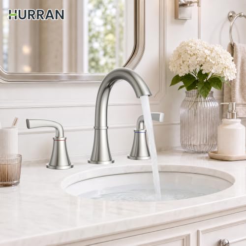 HURRAN Bathroom Faucet 3 Hole, 8 Inch Widespread Faucet, Brushed Nickel - image 2