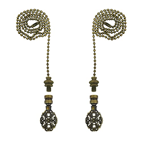 Image of Royal Designs, Inc. Oval Filigree Finial with Fan Pull Chain, Antique Brass - Pack of 2
