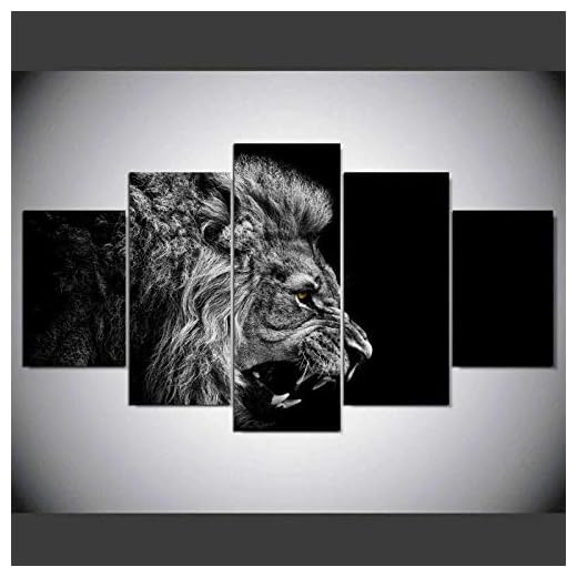 bianlidian Canvas väggkonst 5 delar canvas tryck affisch väggkonst modern konst heminredning träram galleripaket stretch redo att hänga manligt lejon ansikte/150 x 80 cm