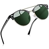 Joopin Round Half Frame Sunglasses Vintage Olive Green Sun Glasses Polarized UV400 Retro Semi Rimless Shades for Men Women Double Bridge Brow Bar