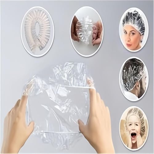 Image of Adbeni Waterproof Disposable Hair Cap for Women & Men | Premium | Clear Plastic Spa, Salon, Hotel, Food handling, Travel & Dyeing Use High Quality Bath Shower Protection Hat for Bathroom & Beauty Treatments