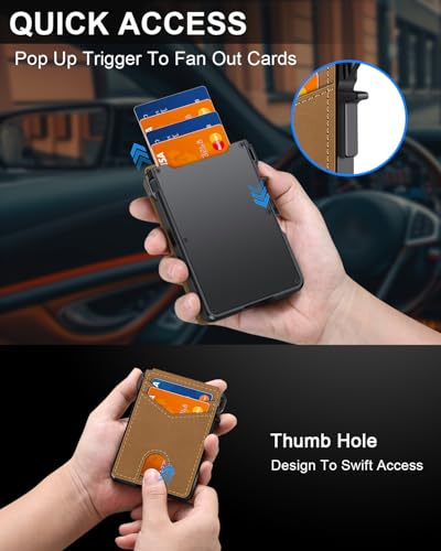 Image of ZALVEX Wallet for Men, Mens Minimalist Wallet 9-13 Cards, Slim Compact Wallet with Money Clip & ID Window, RFID Blocking Smart Pop Up Card Wallet, Metal Aluminum Credit Card Holder Bifold Wallet