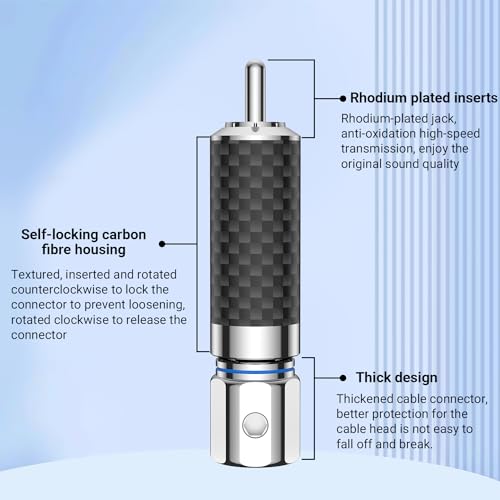 Tertullus 4 Pcs Hifi Rca Plug Carbon Fiber rhodium plated Rca Jack Cable Connector Adapter Audiophile Locking RCA Connector solderless - Image 2