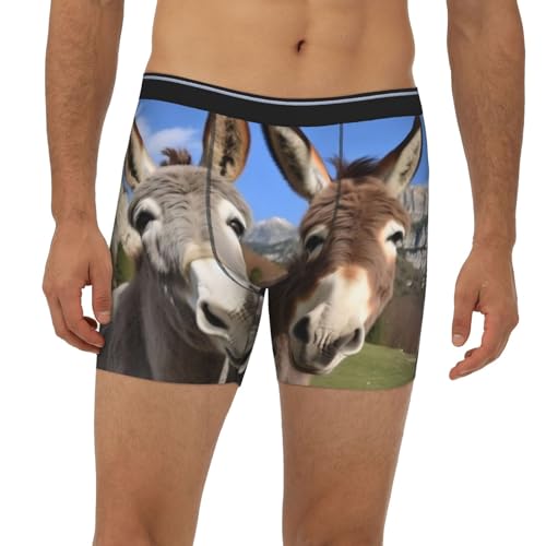 Men'S Long Leg Boxers Brief Novelty Underwear Comfort Fit Moisture Wicking Breathable Funny Donkeys4