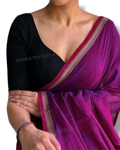 Image of DEVIKA TEXTILES Authentic Narayanpeth 100% Pure Cotton Saree With Running Blouse Piece (Same as saree)