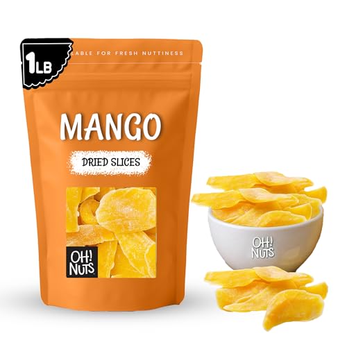 Oh! Nuts Dried Mango - 1 lb - Dried Fruit Slices - Less Sugar Added - Dehydrated Fruit Bites - Packed in New York Zip-Seal Bag for Exceptional Freshness