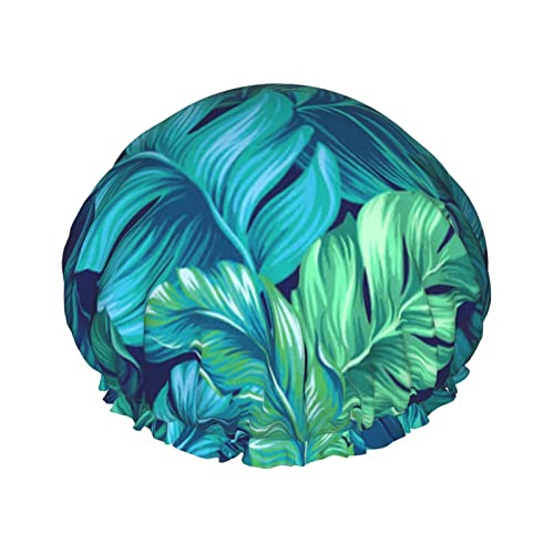 Tropical Palm Leaves Shower Cap & Bath Cap, Reusable Waterproof Hair Cap With Peva Lining & Double Protection Layers & Elastic #TOP8