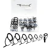 LINGUANG 85 pcs Black Surf Bait Casting Spinning Rod Fishing Line Guides and Tips Saltwater，Double Legged Stainless Steel Ceramics Eyelet Repair Replacement Kit（75pcs Guide and 10 pcs Tips）